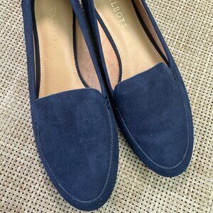 Talbots Navy Suede Leather Shoes Women 8 W Slip On Flats